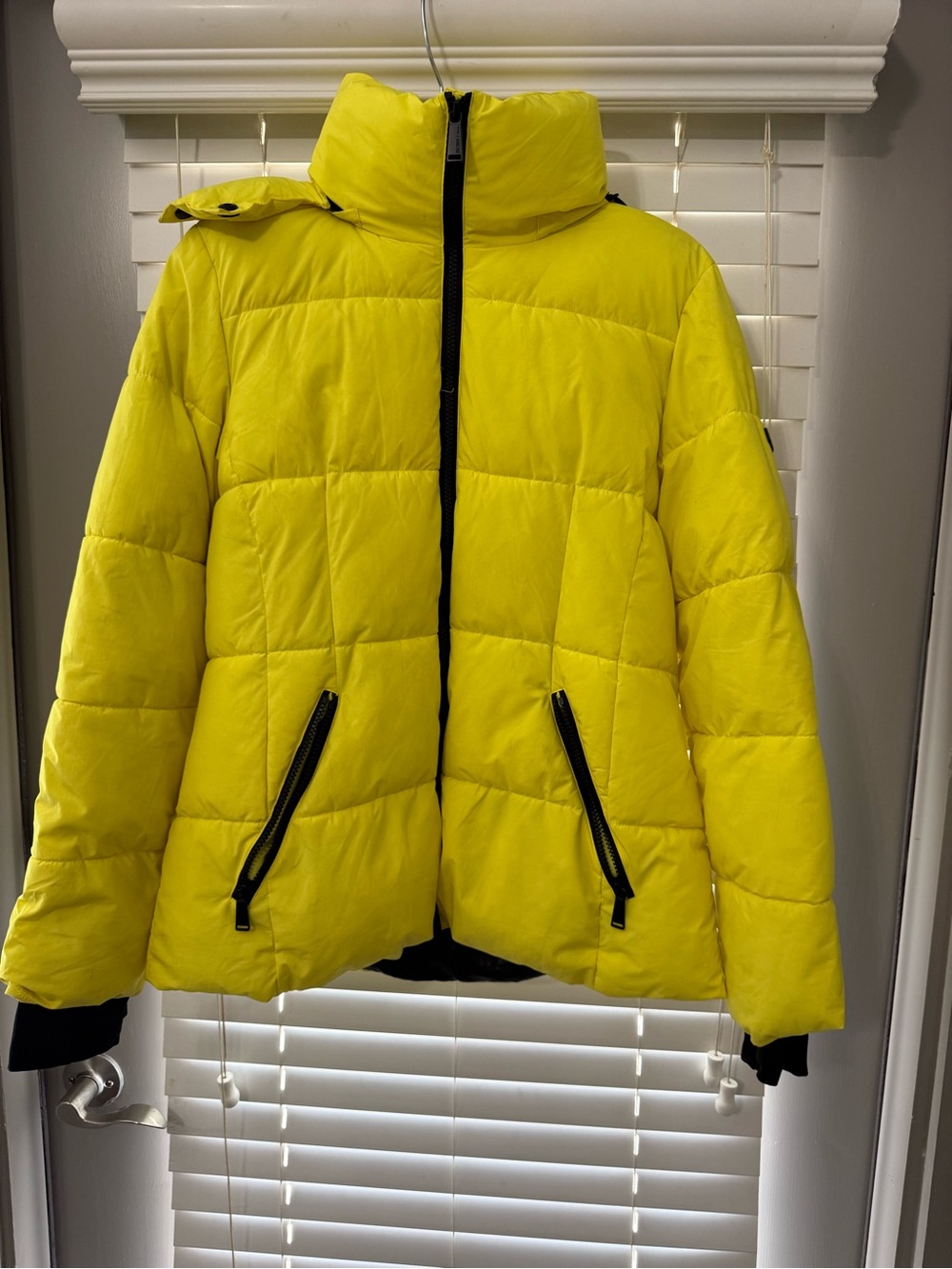 BCBG Paris Neon Yellow Quilted Puffer Jacket